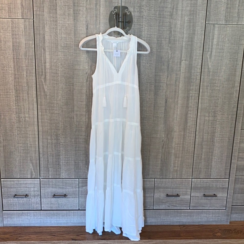 Club Monaco‎ White Rayon Ruffle Collar Maxi Slip Dress